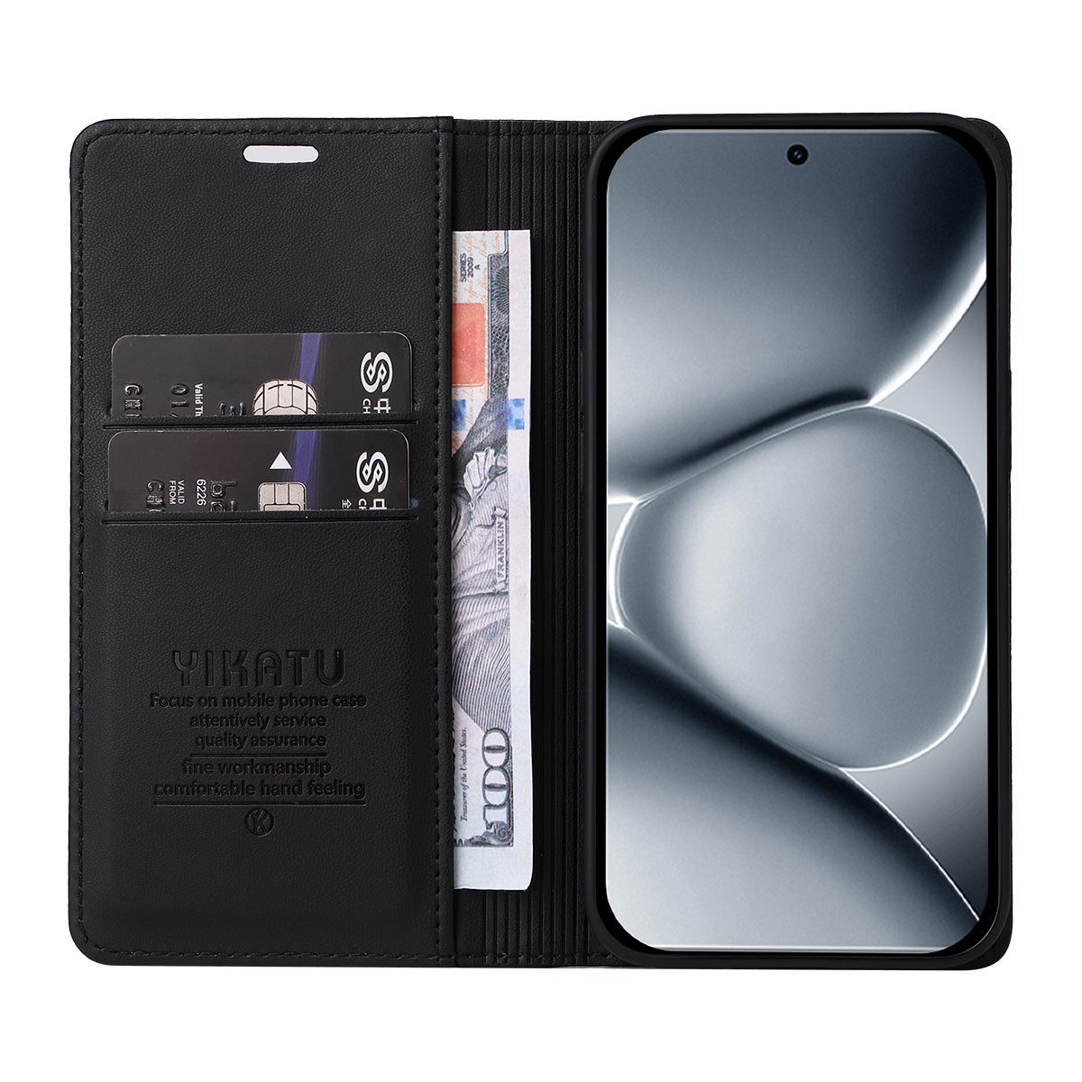 For Xiaomi Poco M8 Pro 5G / Redmi Note 15 Pro+ 5G (Global) Phone Cases YIKATU Magnetic Closure PU Leather Mobile Cover - Black