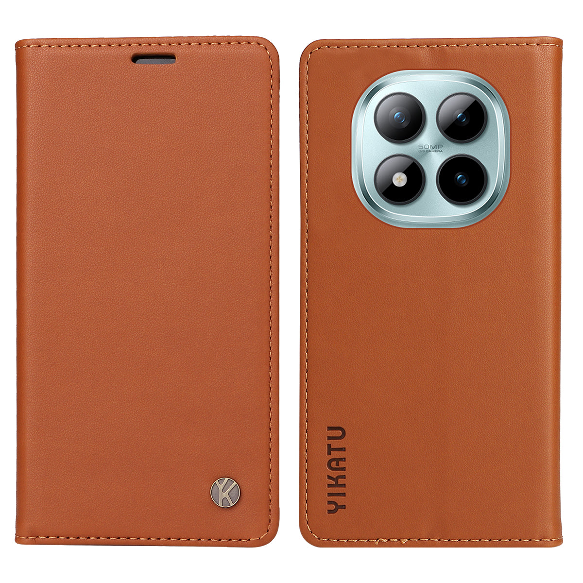 For Xiaomi Poco M8 Pro 5G / Redmi Note 15 Pro+ 5G (Global) Phone Cases YIKATU Magnetic Closure PU Leather Mobile Cover - Brown