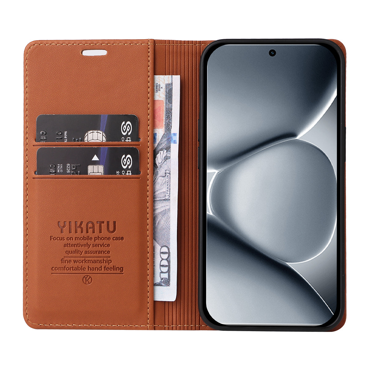 For Xiaomi Poco M8 Pro 5G / Redmi Note 15 Pro+ 5G (Global) Phone Cases YIKATU Magnetic Closure PU Leather Mobile Cover - Brown