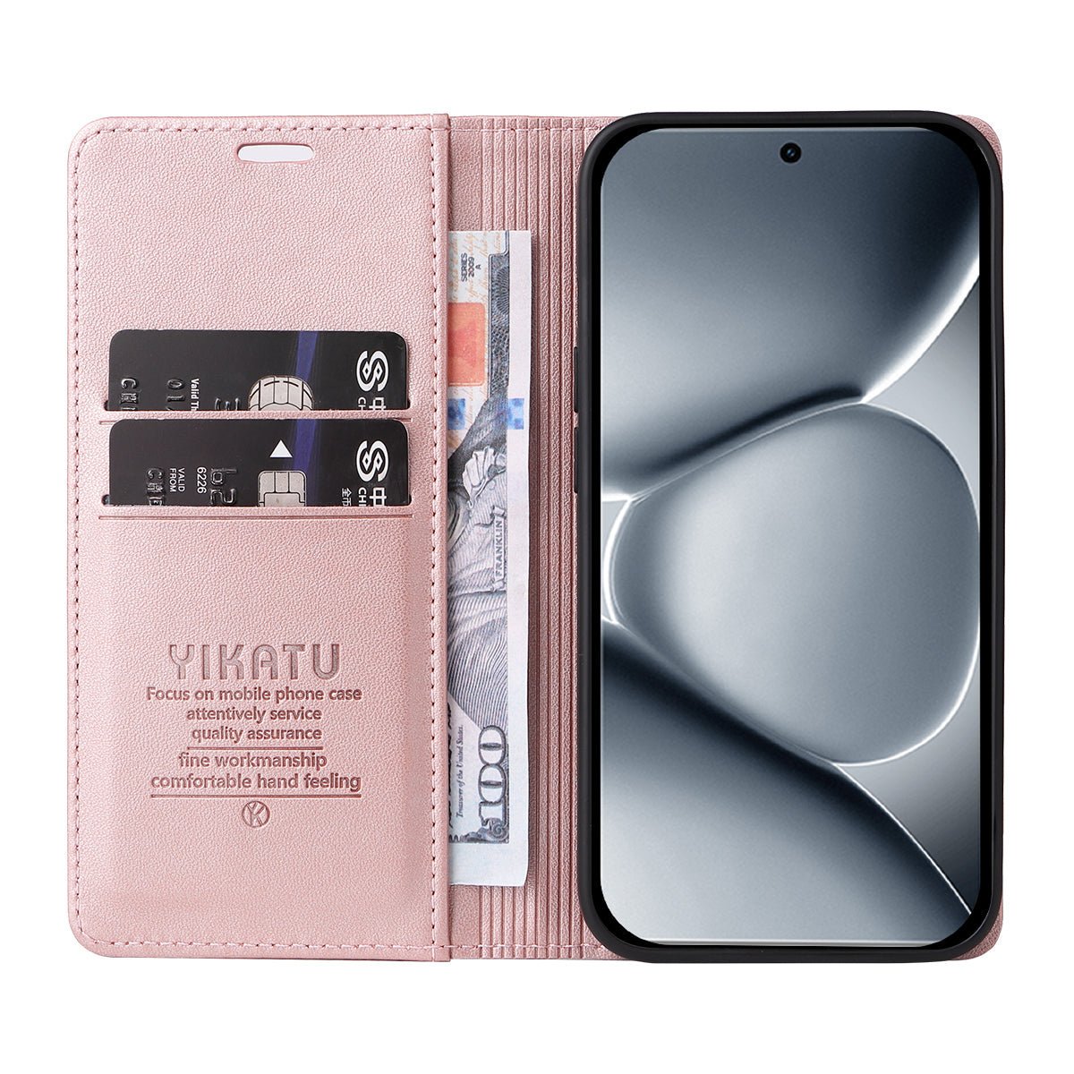 For Xiaomi Poco M8 Pro 5G / Redmi Note 15 Pro+ 5G (Global) Phone Cases YIKATU Magnetic Closure PU Leather Mobile Cover -  Rose Gold