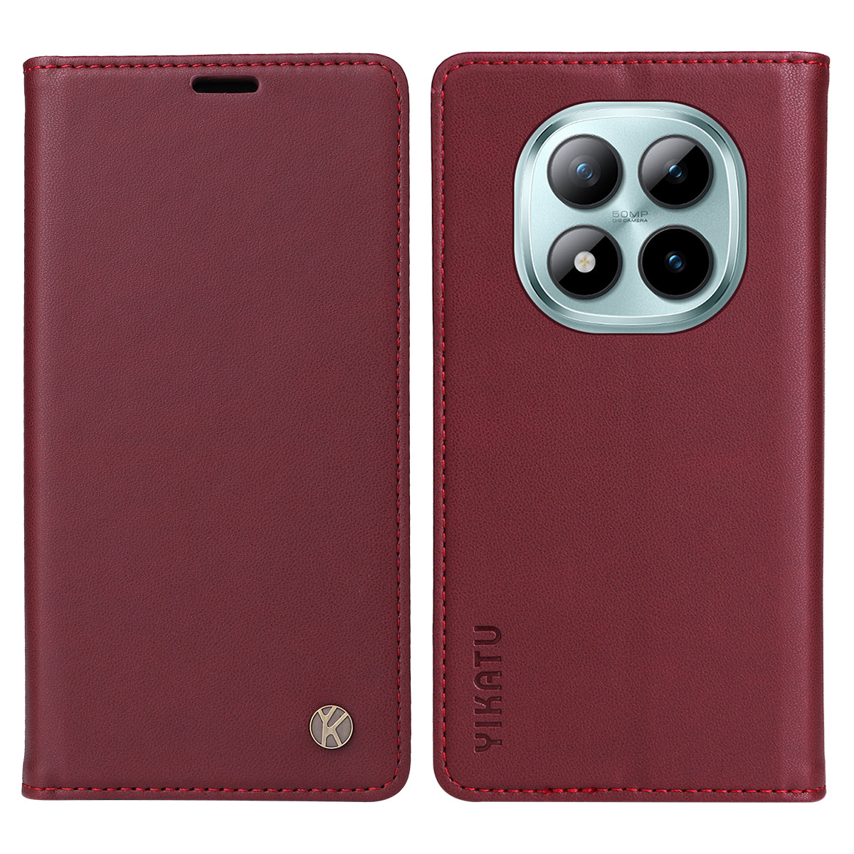 For Xiaomi Poco M8 Pro 5G / Redmi Note 15 Pro+ 5G (Global) Phone Cases YIKATU Magnetic Closure PU Leather Mobile Cover - Wine Red