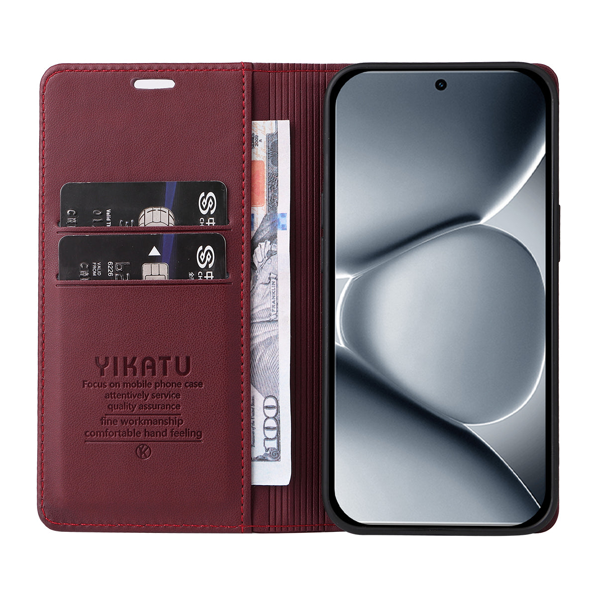 For Xiaomi Poco M8 Pro 5G / Redmi Note 15 Pro+ 5G (Global) Phone Cases YIKATU Magnetic Closure PU Leather Mobile Cover - Wine Red