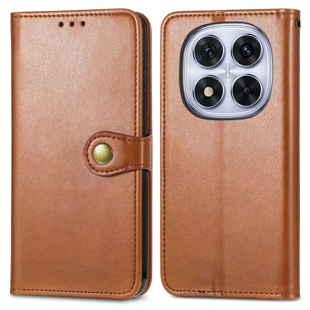 For Xiaomi Poco M8 Pro 5G / Redmi Note 15 Pro+ 5G (Global) Case Wallet Stand Leather Phone Cover with Wrist Strap - Brown