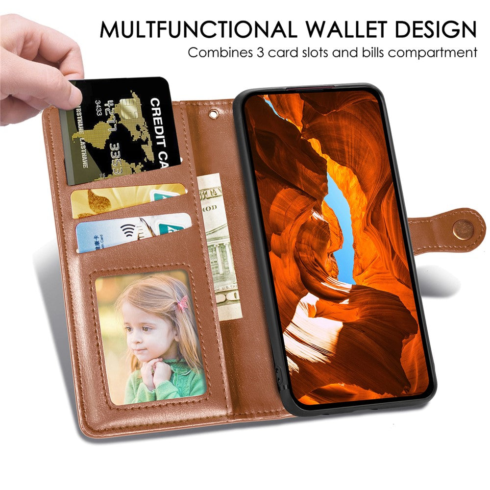 For Xiaomi Poco M8 Pro 5G / Redmi Note 15 Pro+ 5G (Global) Case Wallet Stand Leather Phone Cover with Wrist Strap - Brown
