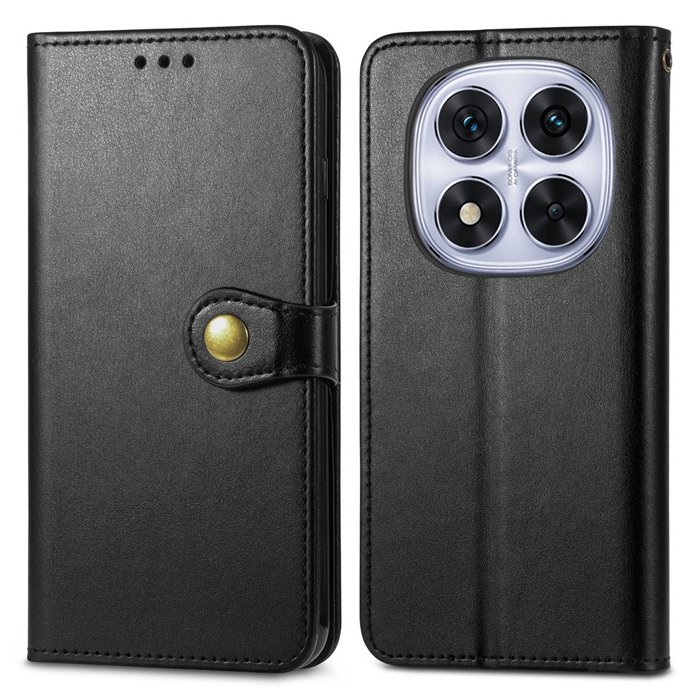 For Xiaomi Poco M8 Pro 5G / Redmi Note 15 Pro+ 5G (Global) Case Wallet Stand Leather Phone Cover with Wrist Strap - Black