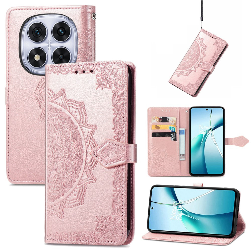 For Xiaomi Poco M8 Pro 5G / Redmi Note 15 Pro+ 5G (Global) Case Wallet Mandala Flower Leather Phone Cover Stand View - Rose Gold