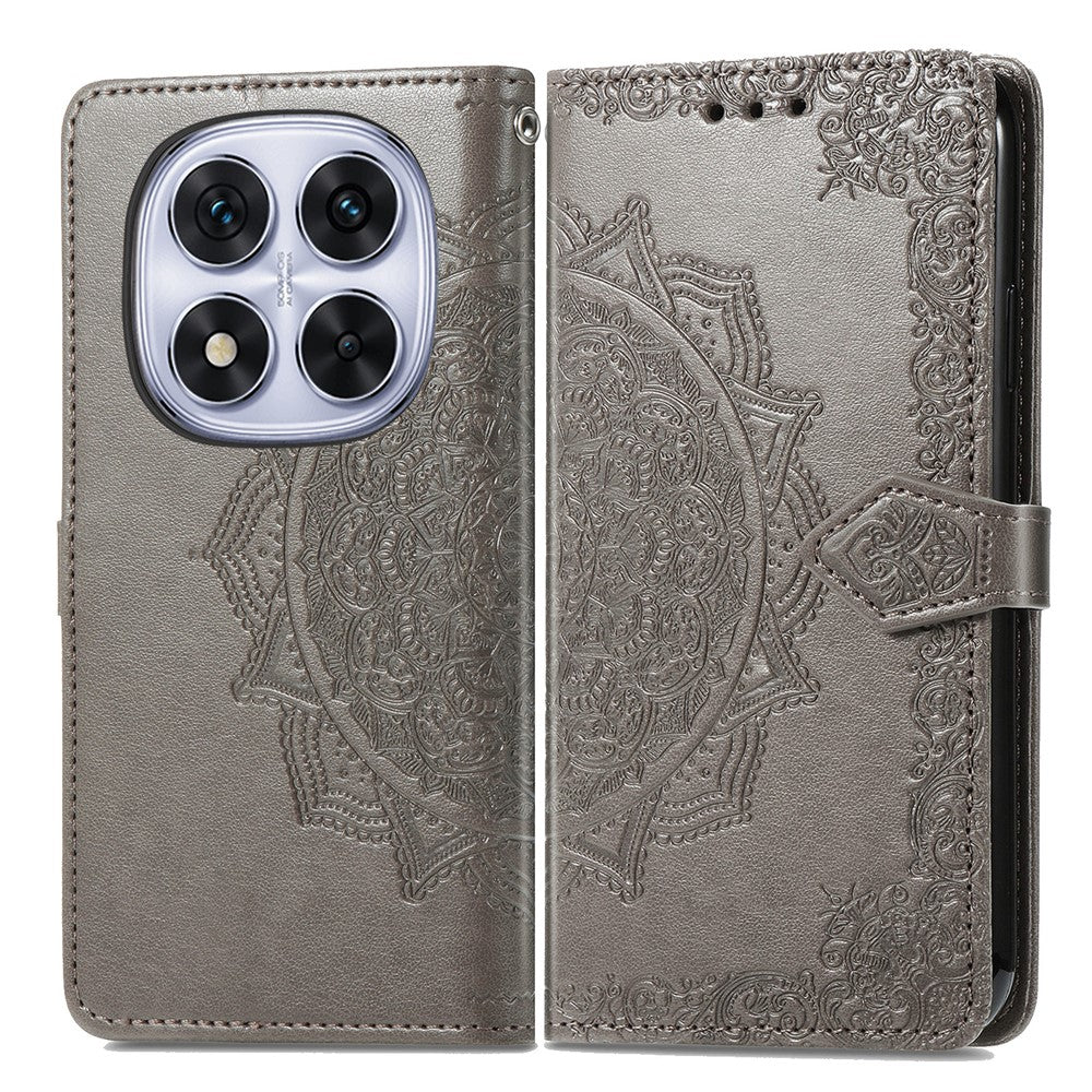 For Xiaomi Poco M8 Pro 5G / Redmi Note 15 Pro+ 5G (Global) Case Wallet Mandala Flower Leather Phone Cover Stand View - Grey