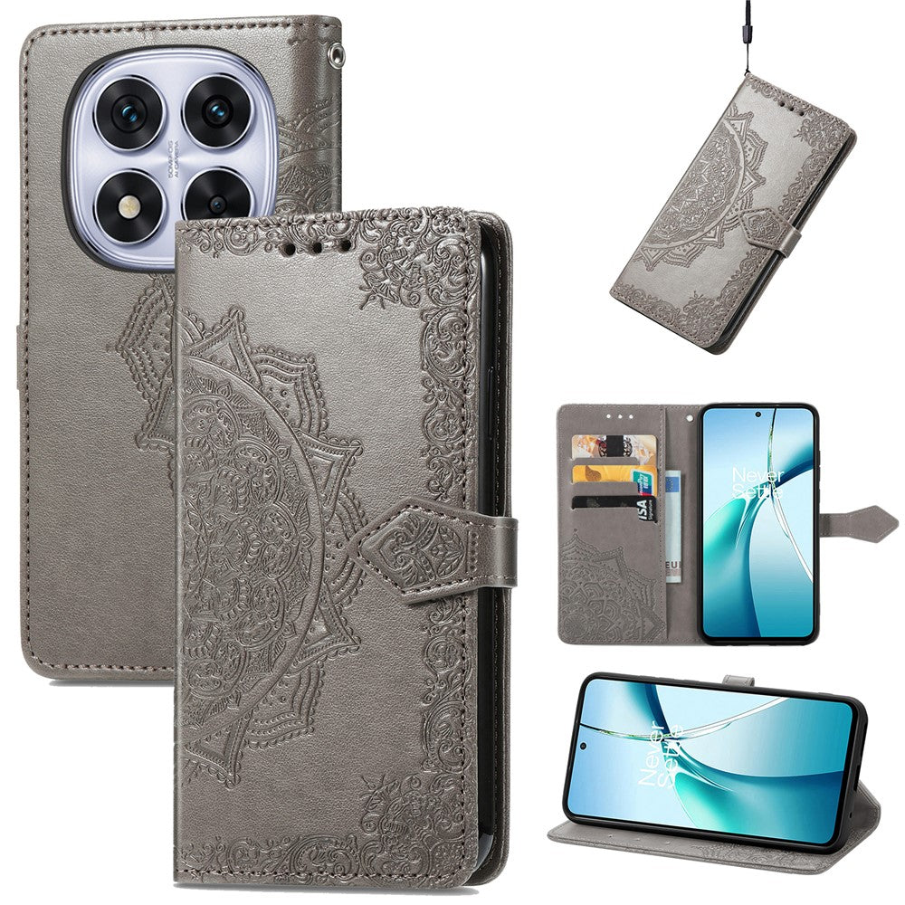 For Xiaomi Poco M8 Pro 5G / Redmi Note 15 Pro+ 5G (Global) Case Wallet Mandala Flower Leather Phone Cover Stand View - Grey