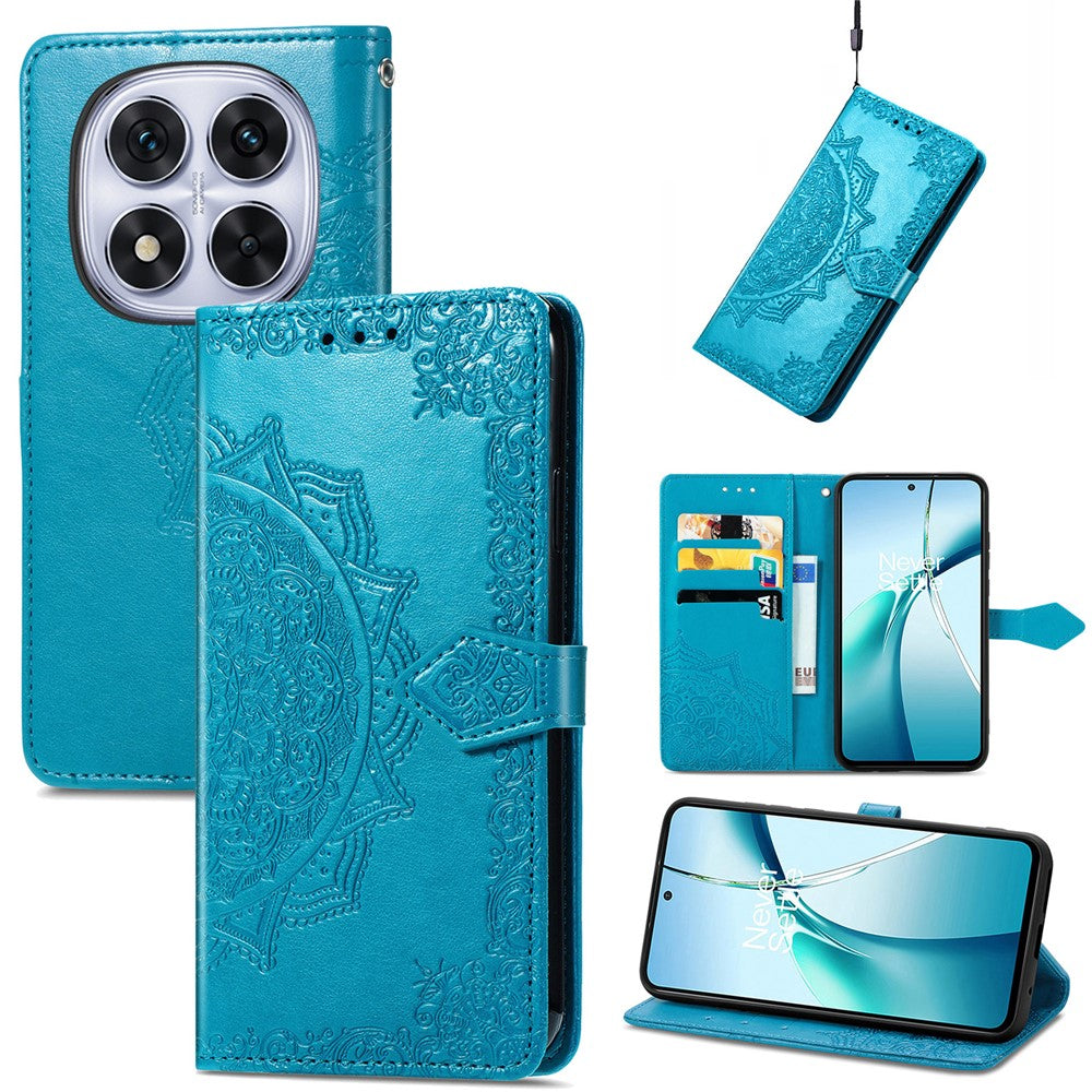 For Xiaomi Poco M8 Pro 5G / Redmi Note 15 Pro+ 5G (Global) Case Wallet Mandala Flower Leather Phone Cover Stand View - Blue