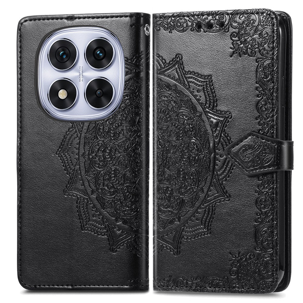 For Xiaomi Poco M8 Pro 5G / Redmi Note 15 Pro+ 5G (Global) Case Wallet Mandala Flower Leather Phone Cover Stand View - Black