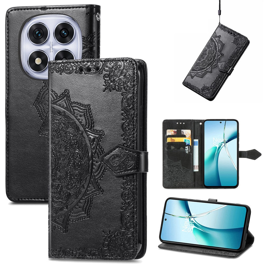 For Xiaomi Poco M8 Pro 5G / Redmi Note 15 Pro+ 5G (Global) Case Wallet Mandala Flower Leather Phone Cover Stand View - Black