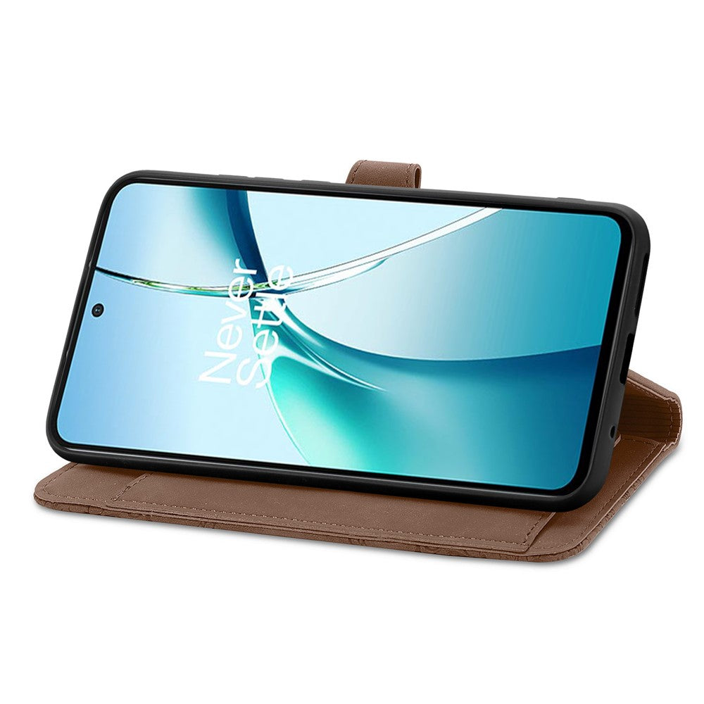 For Xiaomi Poco M8 Pro 5G / Redmi Note 15 Pro+ 5G (Global) Zipper Wallet Case with Strap Flower Imprint PU Leather Phone Cover - Brown