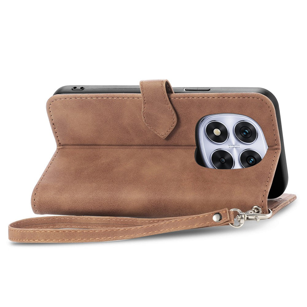 For Xiaomi Poco M8 Pro 5G / Redmi Note 15 Pro+ 5G (Global) Zipper Wallet Case with Strap Flower Imprint PU Leather Phone Cover - Brown
