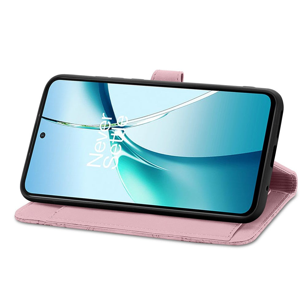 For Xiaomi Poco M8 Pro 5G / Redmi Note 15 Pro+ 5G (Global) Zipper Wallet Case with Strap Flower Imprint PU Leather Phone Cover - Pink