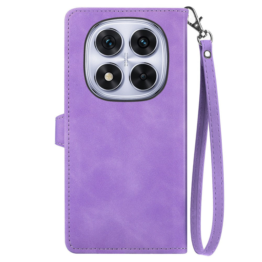 For Xiaomi Poco M8 Pro 5G / Redmi Note 15 Pro+ 5G (Global) Zipper Wallet Case with Strap Flower Imprint PU Leather Phone Cover - Light Purple