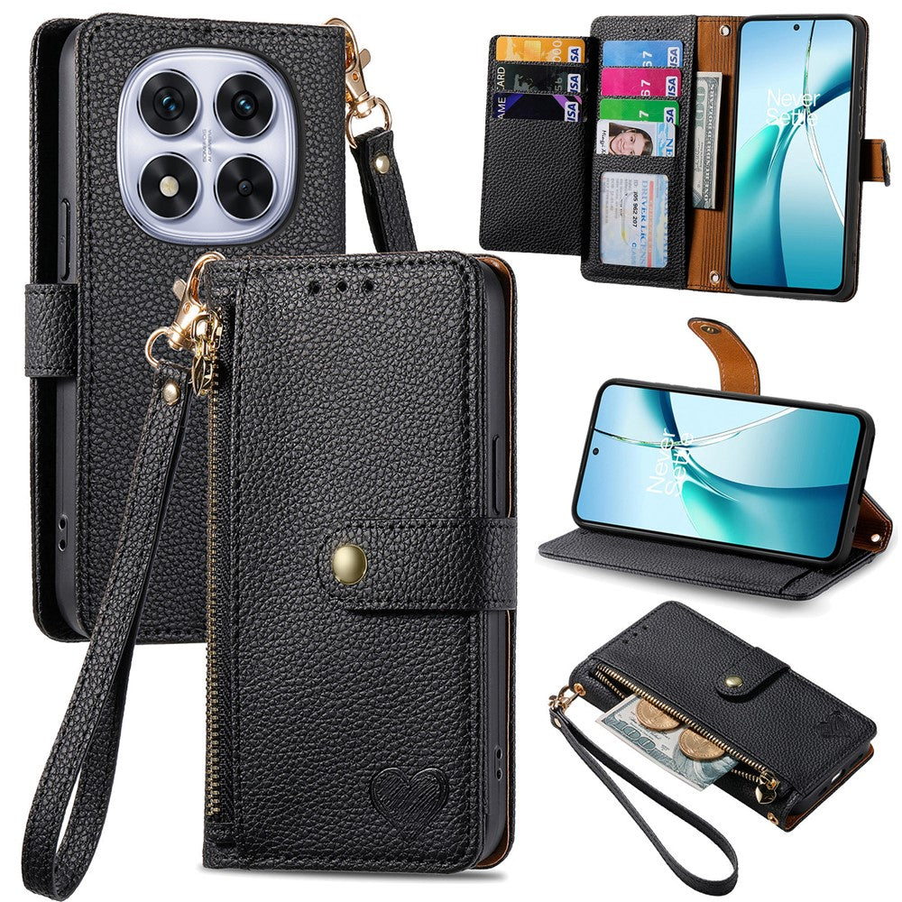 For Xiaomi Poco M8 Pro 5G / Redmi Note 15 Pro+ 5G (Global) Case RFID Blocking Zipper Pocket Leather Wallet Phone Cover with Strap - Black