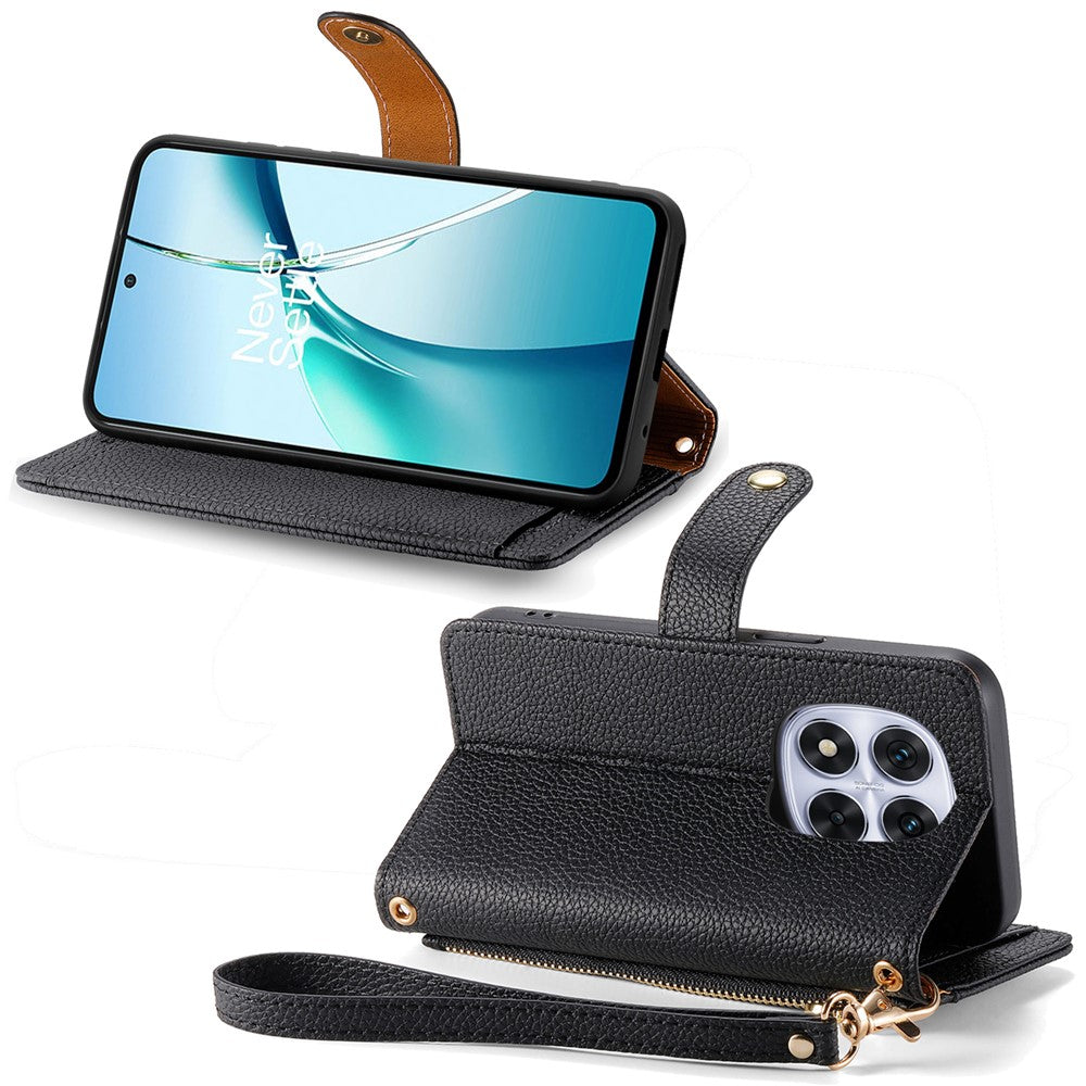 For Xiaomi Poco M8 Pro 5G / Redmi Note 15 Pro+ 5G (Global) Case RFID Blocking Zipper Pocket Leather Wallet Phone Cover with Strap - Black