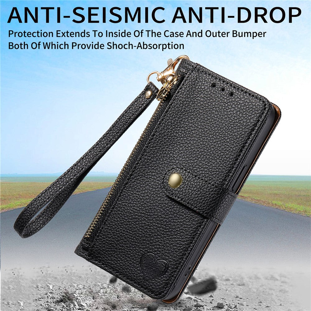 For Xiaomi Poco M8 Pro 5G / Redmi Note 15 Pro+ 5G (Global) Case RFID Blocking Zipper Pocket Leather Wallet Phone Cover with Strap - Black