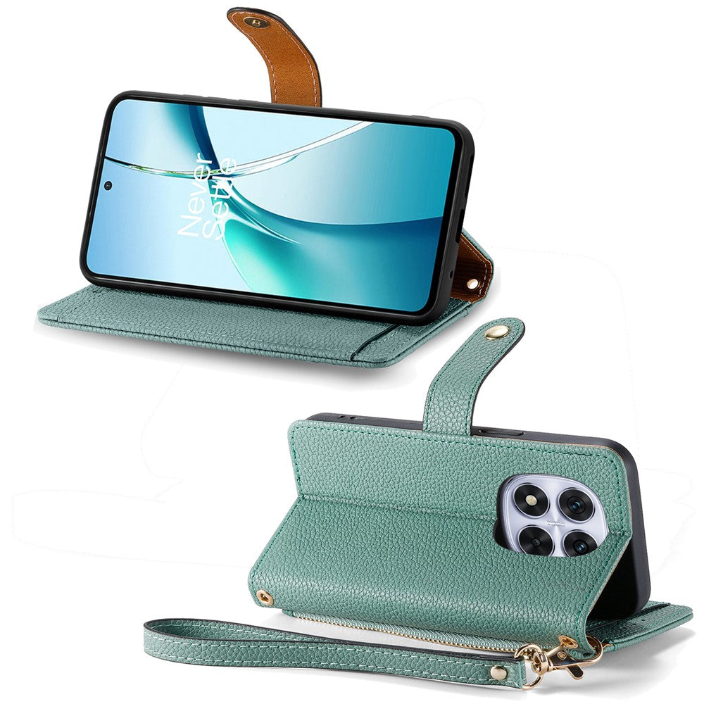 For Xiaomi Poco M8 Pro 5G / Redmi Note 15 Pro+ 5G (Global) Case RFID Blocking Zipper Pocket Leather Wallet Phone Cover with Strap - Blue
