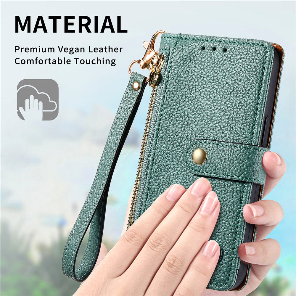 For Xiaomi Poco M8 Pro 5G / Redmi Note 15 Pro+ 5G (Global) Case RFID Blocking Zipper Pocket Leather Wallet Phone Cover with Strap - Blue