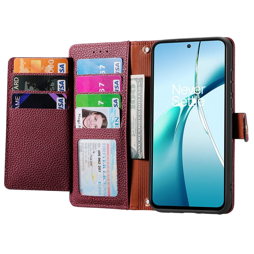 For Xiaomi Poco M8 Pro 5G / Redmi Note 15 Pro+ 5G (Global) Case RFID Blocking Zipper Pocket Leather Wallet Phone Cover with Strap - Red