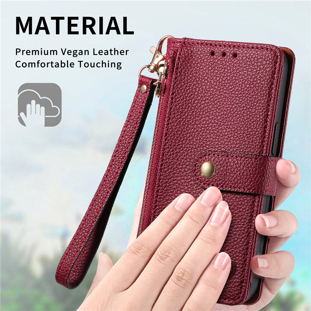 For Xiaomi Poco M8 Pro 5G / Redmi Note 15 Pro+ 5G (Global) Case RFID Blocking Zipper Pocket Leather Wallet Phone Cover with Strap - Red