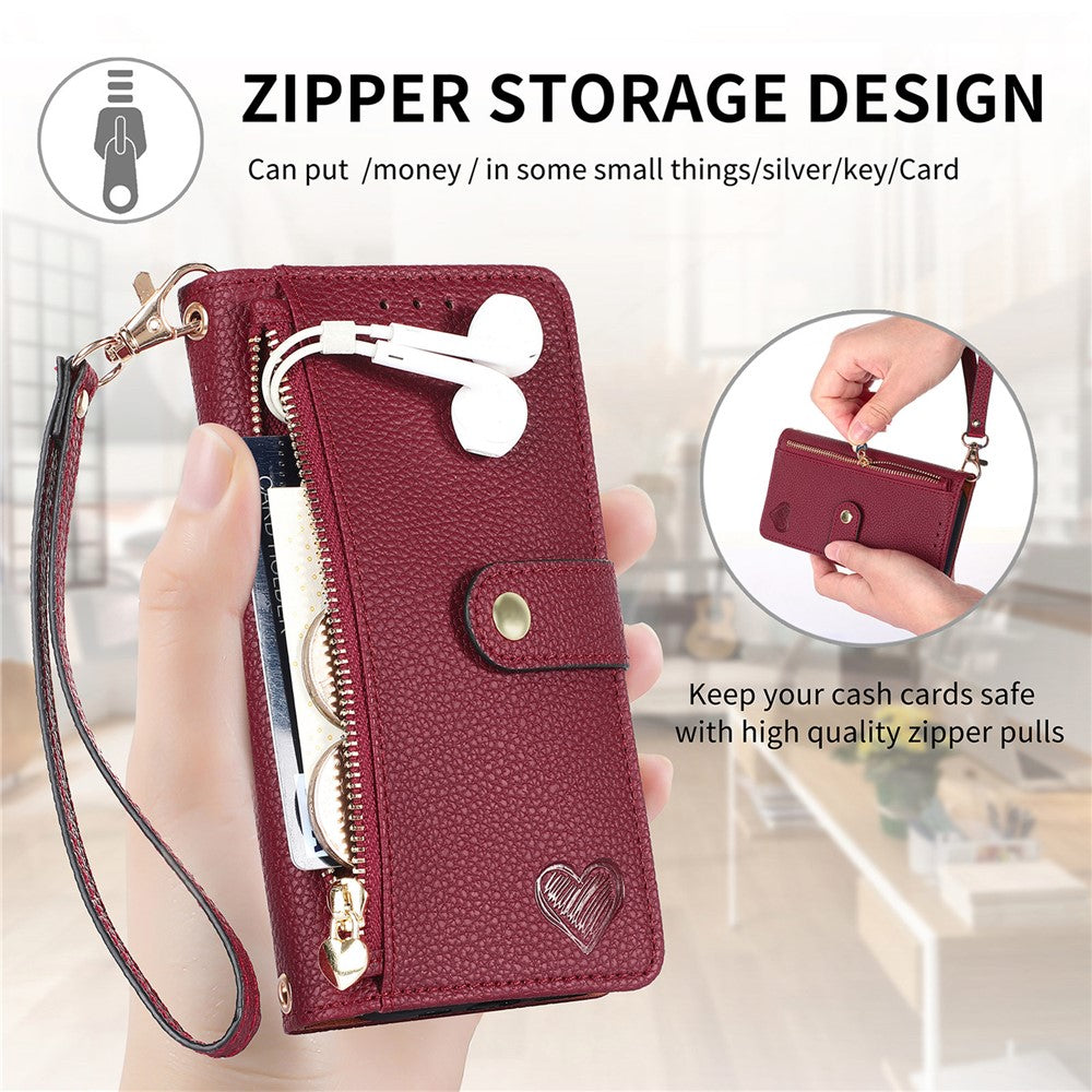 For Xiaomi Poco M8 Pro 5G / Redmi Note 15 Pro+ 5G (Global) Case RFID Blocking Zipper Pocket Leather Wallet Phone Cover with Strap - Red