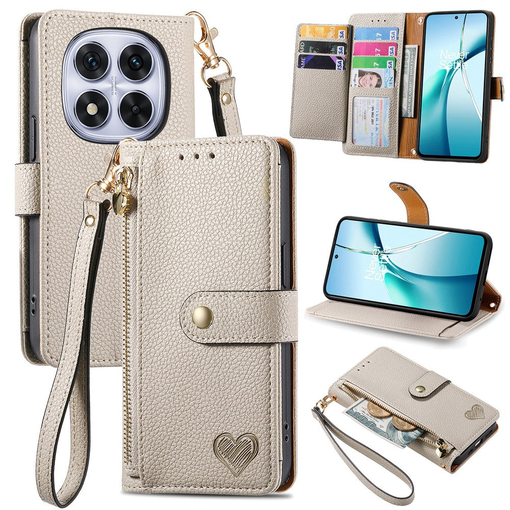 For Xiaomi Poco M8 Pro 5G / Redmi Note 15 Pro+ 5G (Global) Case RFID Blocking Zipper Pocket Leather Wallet Phone Cover with Strap - Grey