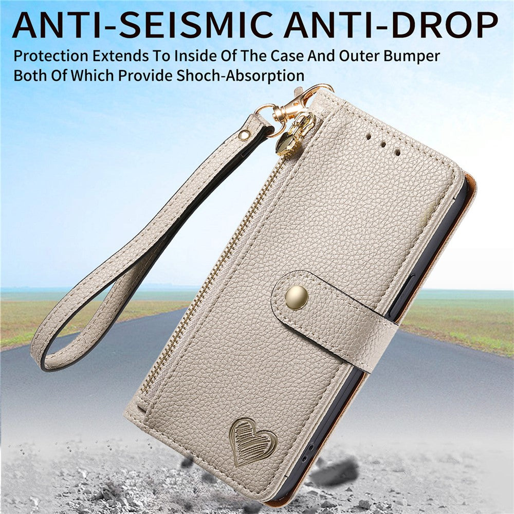 For Xiaomi Poco M8 Pro 5G / Redmi Note 15 Pro+ 5G (Global) Case RFID Blocking Zipper Pocket Leather Wallet Phone Cover with Strap - Grey