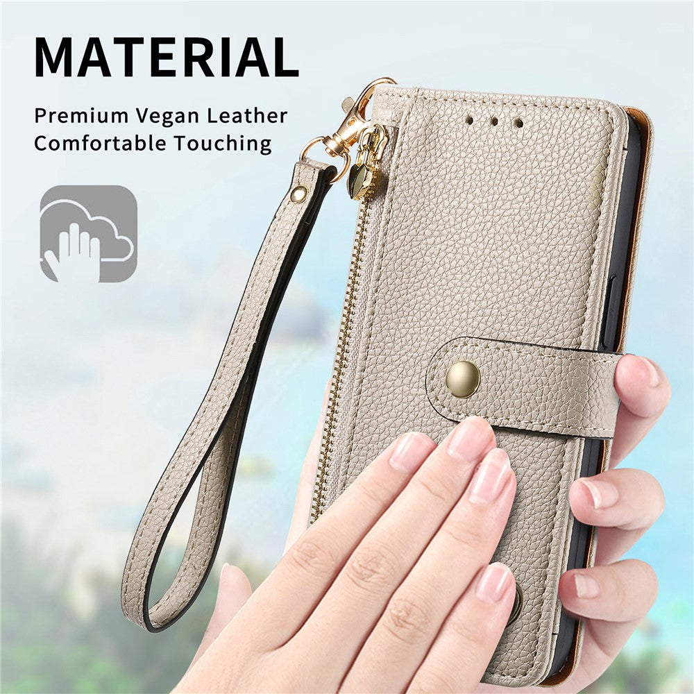 For Xiaomi Poco M8 Pro 5G / Redmi Note 15 Pro+ 5G (Global) Case RFID Blocking Zipper Pocket Leather Wallet Phone Cover with Strap - Grey
