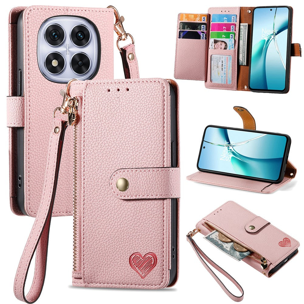 For Xiaomi Poco M8 Pro 5G / Redmi Note 15 Pro+ 5G (Global) Case RFID Blocking Zipper Pocket Leather Wallet Phone Cover with Strap - Pink
