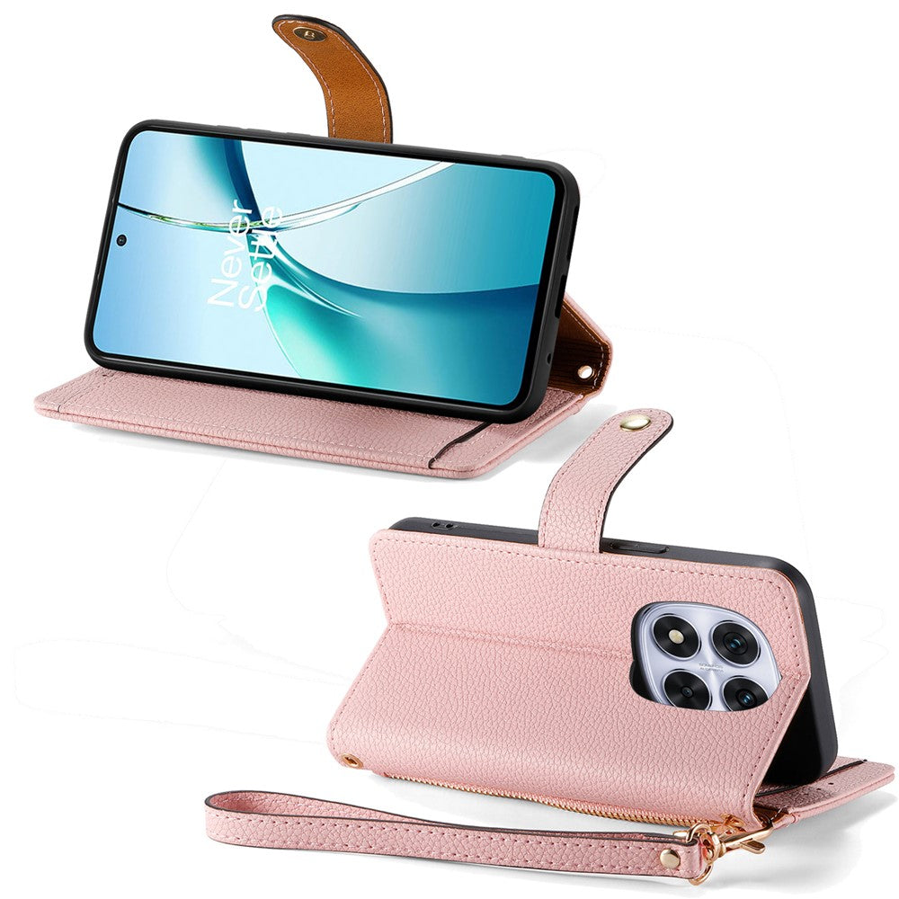 For Xiaomi Poco M8 Pro 5G / Redmi Note 15 Pro+ 5G (Global) Case RFID Blocking Zipper Pocket Leather Wallet Phone Cover with Strap - Pink