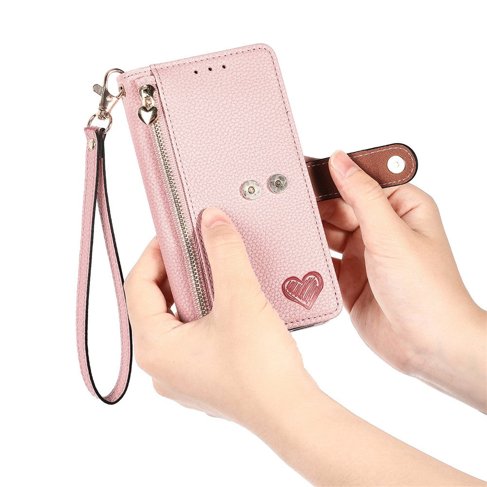 For Xiaomi Poco M8 Pro 5G / Redmi Note 15 Pro+ 5G (Global) Case RFID Blocking Zipper Pocket Leather Wallet Phone Cover with Strap - Pink