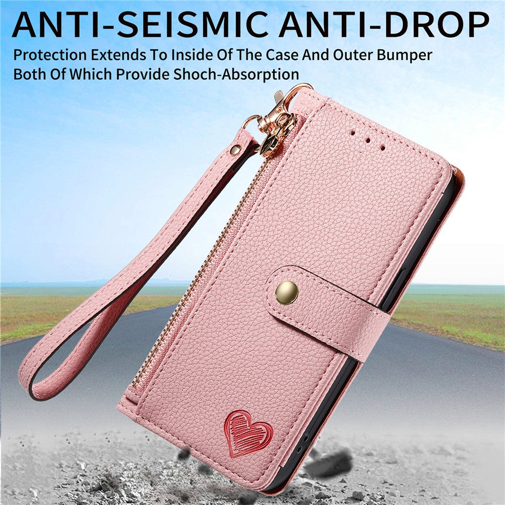 For Xiaomi Poco M8 Pro 5G / Redmi Note 15 Pro+ 5G (Global) Case RFID Blocking Zipper Pocket Leather Wallet Phone Cover with Strap - Pink