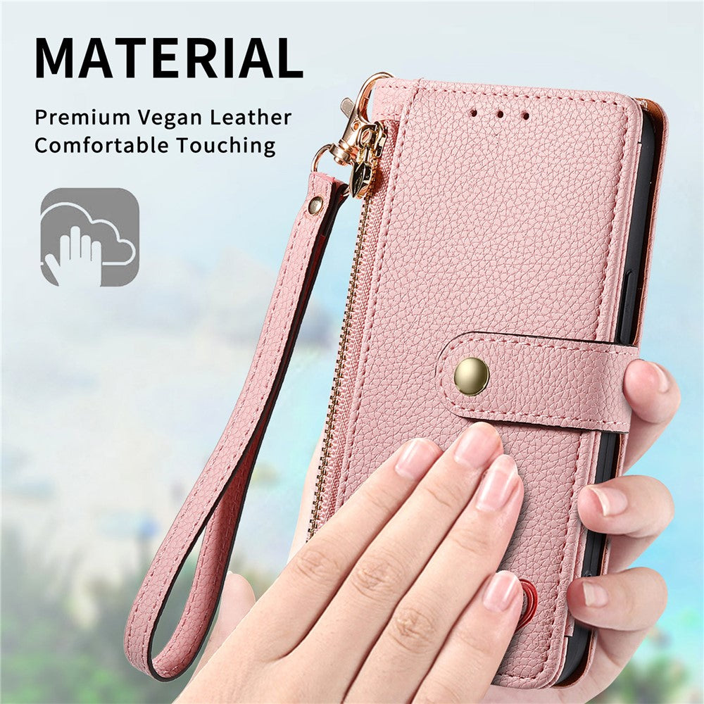For Xiaomi Poco M8 Pro 5G / Redmi Note 15 Pro+ 5G (Global) Case RFID Blocking Zipper Pocket Leather Wallet Phone Cover with Strap - Pink