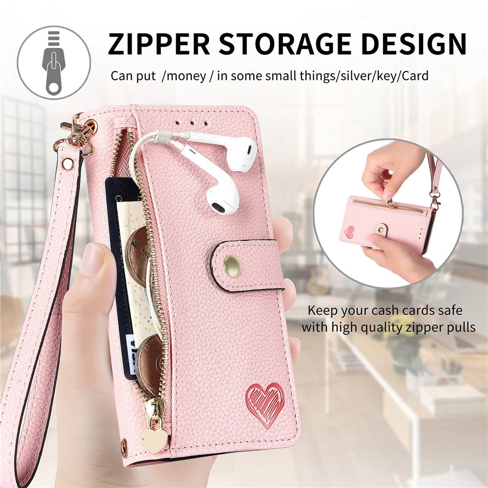 For Xiaomi Poco M8 Pro 5G / Redmi Note 15 Pro+ 5G (Global) Case RFID Blocking Zipper Pocket Leather Wallet Phone Cover with Strap - Pink