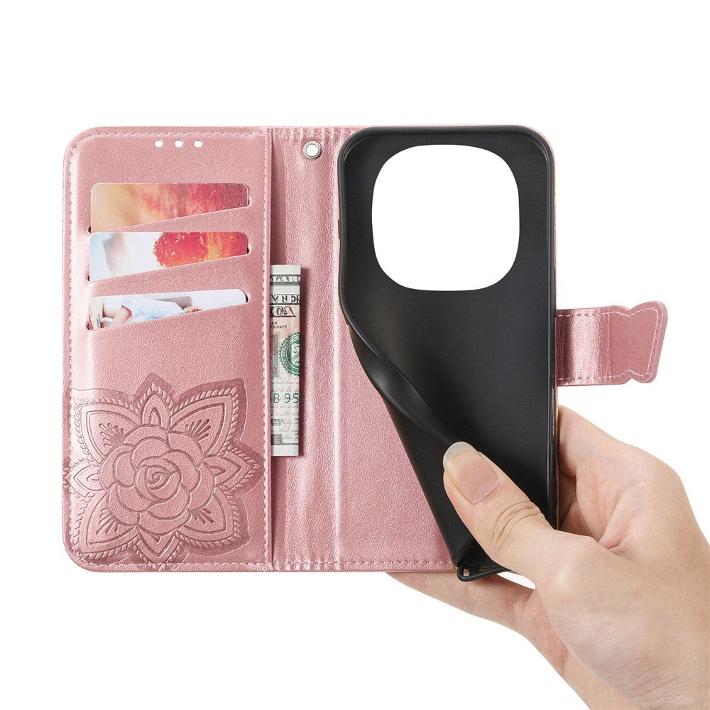 For Xiaomi Poco M8 Pro 5G / Redmi Note 15 Pro+ 5G (Global) Case with Strap Butterfly Pattern PU Leather Wallet Phone Cover - Rose Gold