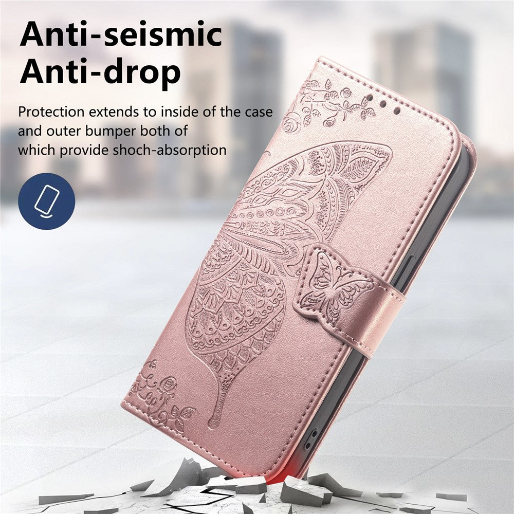 For Xiaomi Poco M8 Pro 5G / Redmi Note 15 Pro+ 5G (Global) Case with Strap Butterfly Pattern PU Leather Wallet Phone Cover - Rose Gold