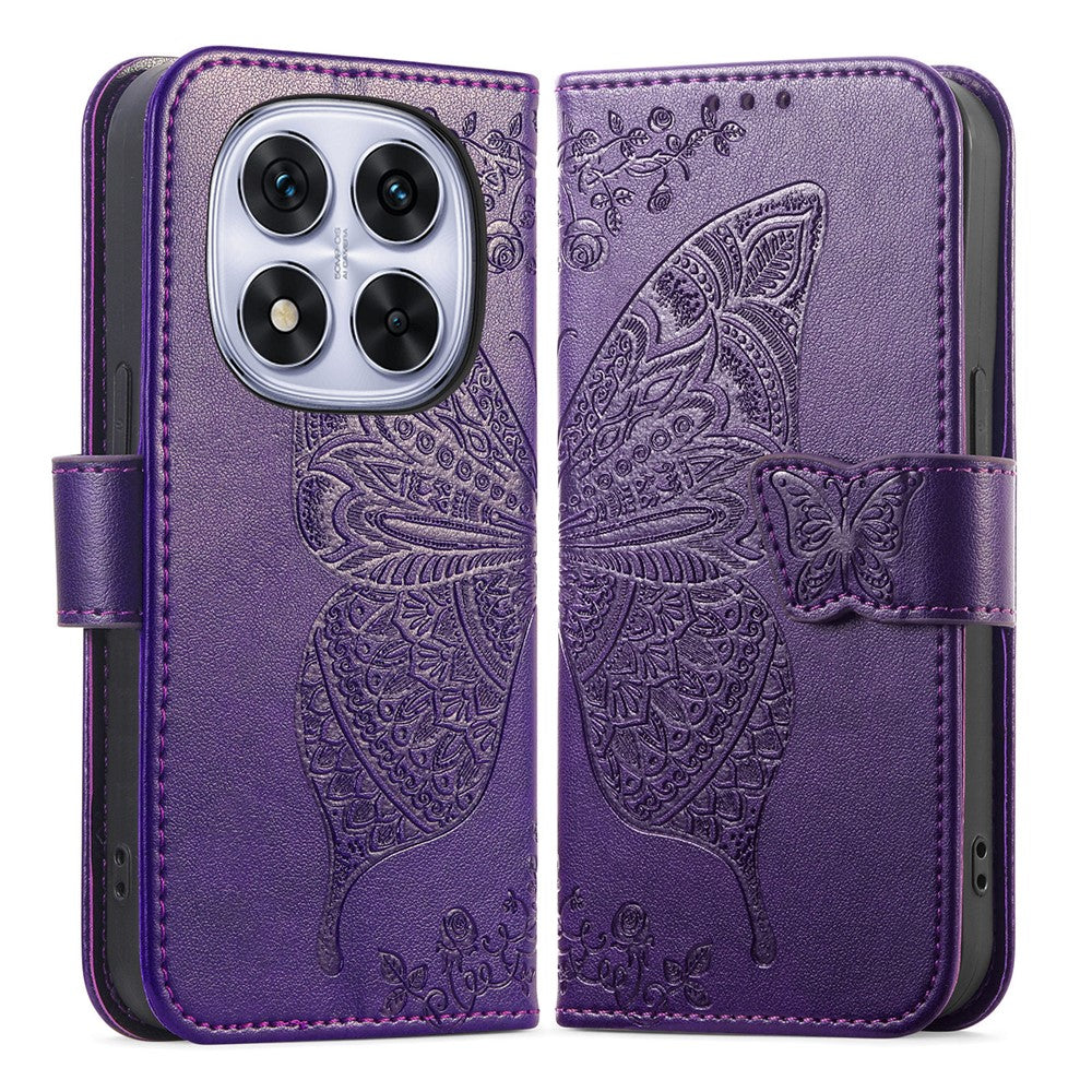 For Xiaomi Poco M8 Pro 5G / Redmi Note 15 Pro+ 5G (Global) Case with Strap Butterfly Pattern PU Leather Wallet Phone Cover - Dark Purple