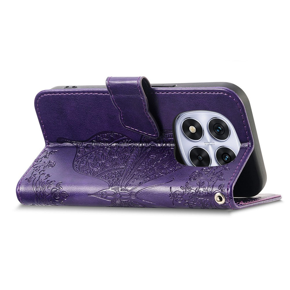For Xiaomi Poco M8 Pro 5G / Redmi Note 15 Pro+ 5G (Global) Case with Strap Butterfly Pattern PU Leather Wallet Phone Cover - Dark Purple