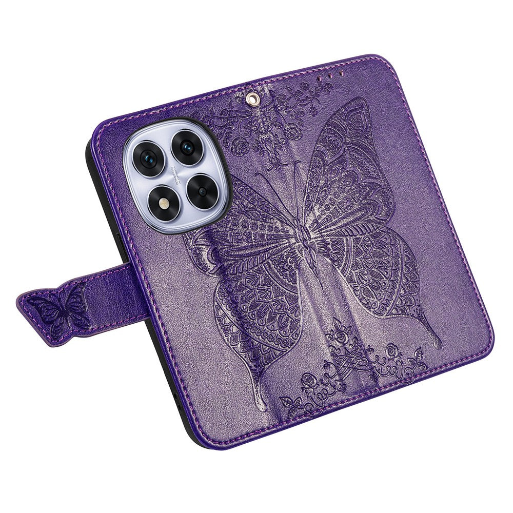 For Xiaomi Poco M8 Pro 5G / Redmi Note 15 Pro+ 5G (Global) Case with Strap Butterfly Pattern PU Leather Wallet Phone Cover - Dark Purple