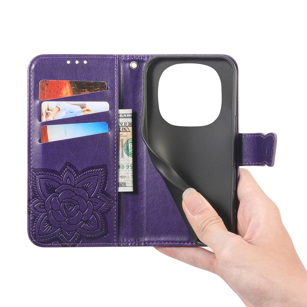 For Xiaomi Poco M8 Pro 5G / Redmi Note 15 Pro+ 5G (Global) Case with Strap Butterfly Pattern PU Leather Wallet Phone Cover - Dark Purple