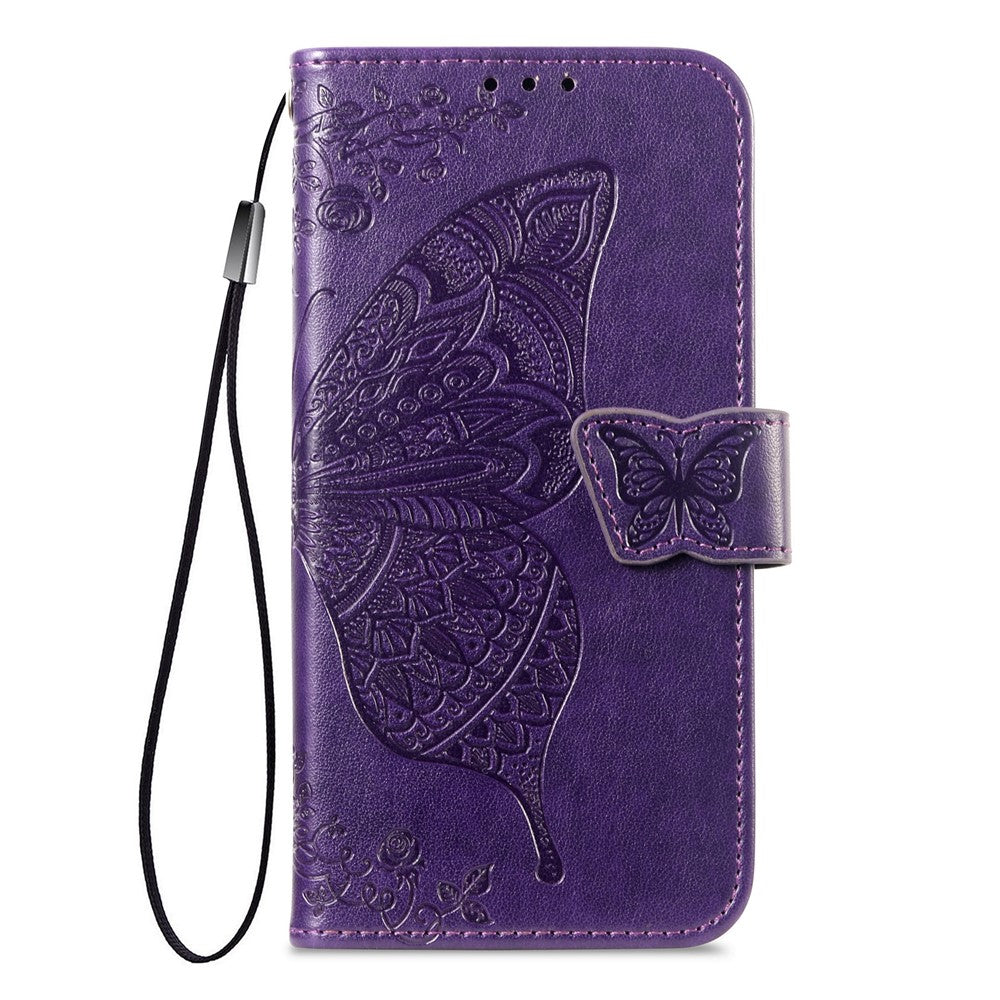 For Xiaomi Poco M8 Pro 5G / Redmi Note 15 Pro+ 5G (Global) Case with Strap Butterfly Pattern PU Leather Wallet Phone Cover - Dark Purple