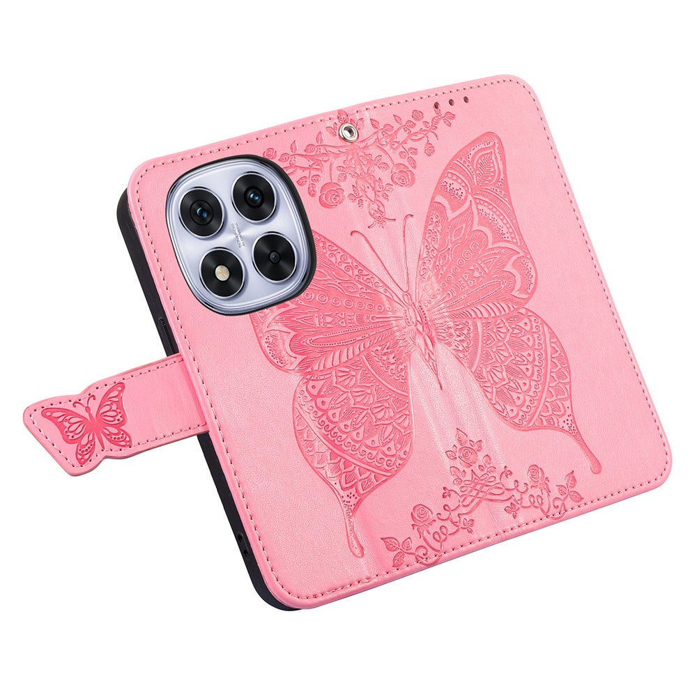 For Xiaomi Poco M8 Pro 5G / Redmi Note 15 Pro+ 5G (Global) Case with Strap Butterfly Pattern PU Leather Wallet Phone Cover - Pink
