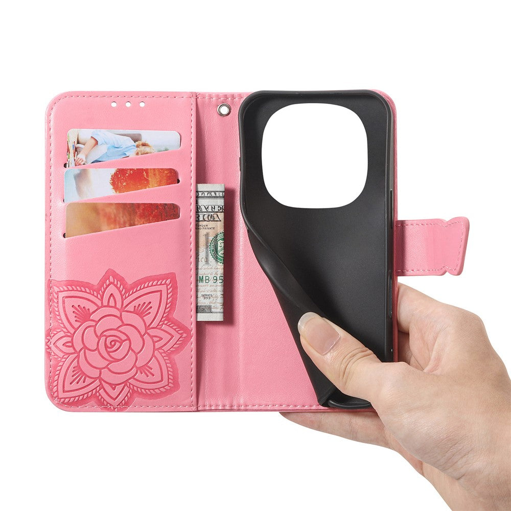 For Xiaomi Poco M8 Pro 5G / Redmi Note 15 Pro+ 5G (Global) Case with Strap Butterfly Pattern PU Leather Wallet Phone Cover - Pink