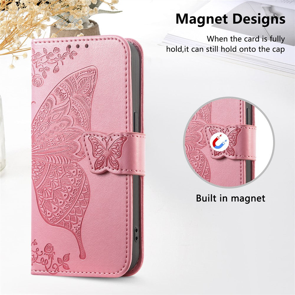 For Xiaomi Poco M8 Pro 5G / Redmi Note 15 Pro+ 5G (Global) Case with Strap Butterfly Pattern PU Leather Wallet Phone Cover - Pink