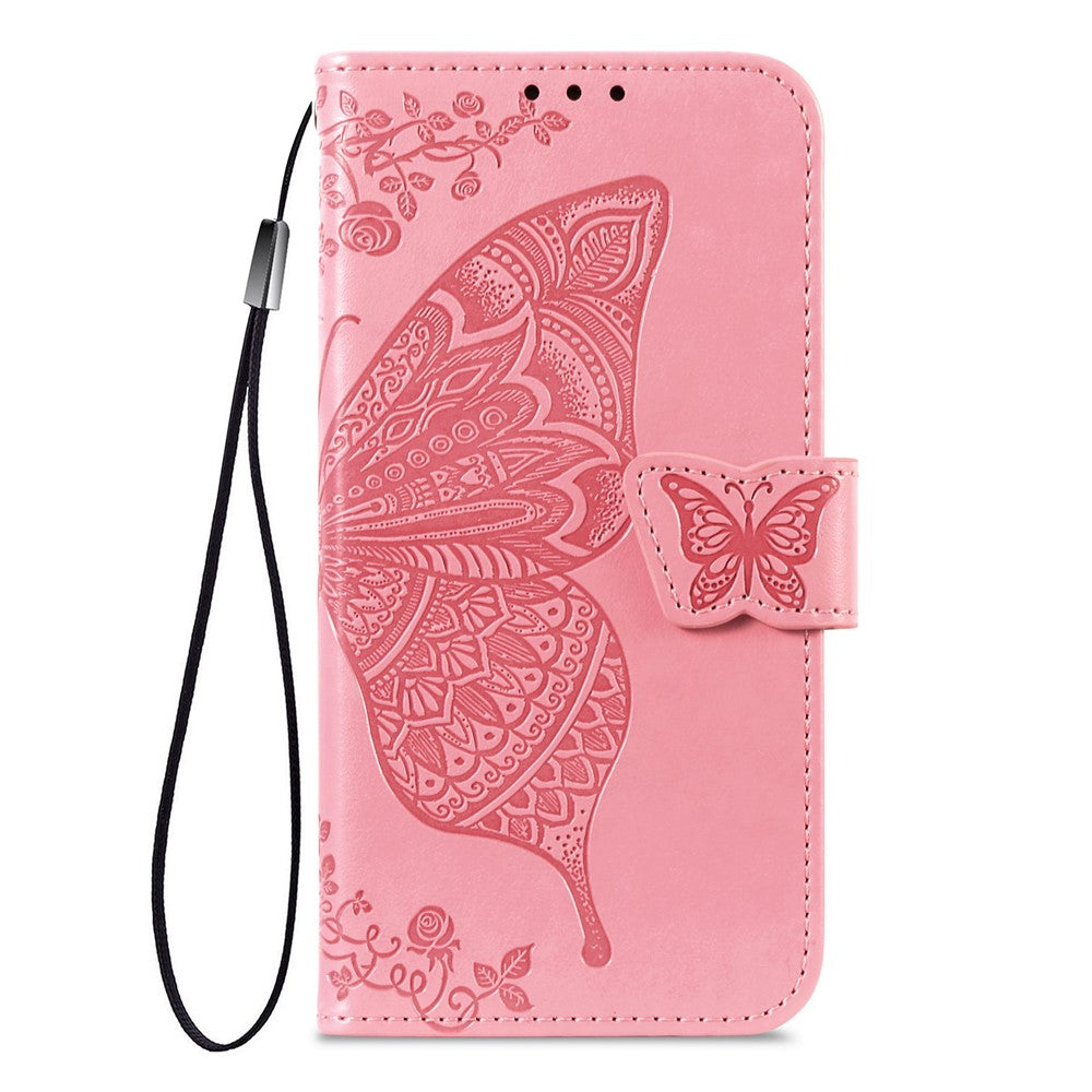 For Xiaomi Poco M8 Pro 5G / Redmi Note 15 Pro+ 5G (Global) Case with Strap Butterfly Pattern PU Leather Wallet Phone Cover - Pink