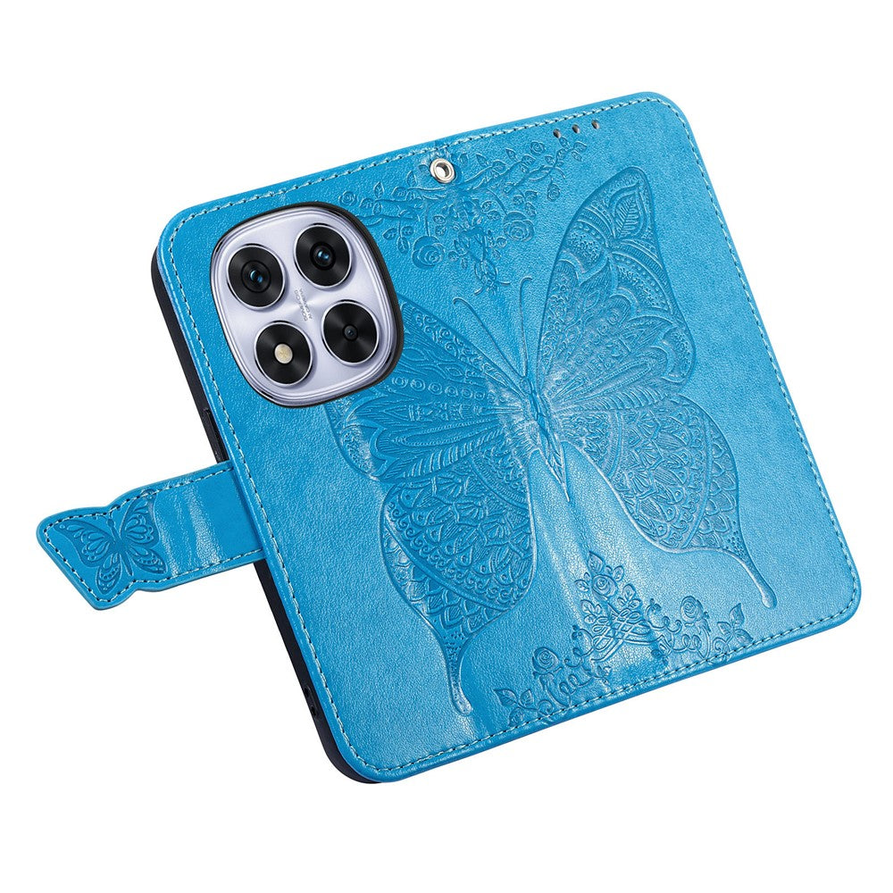 For Xiaomi Poco M8 Pro 5G / Redmi Note 15 Pro+ 5G (Global) Case with Strap Butterfly Pattern PU Leather Wallet Phone Cover - Blue