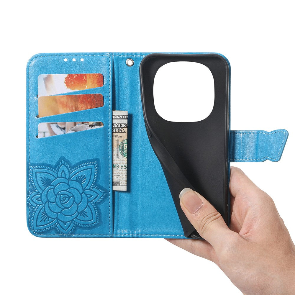 For Xiaomi Poco M8 Pro 5G / Redmi Note 15 Pro+ 5G (Global) Case with Strap Butterfly Pattern PU Leather Wallet Phone Cover - Blue
