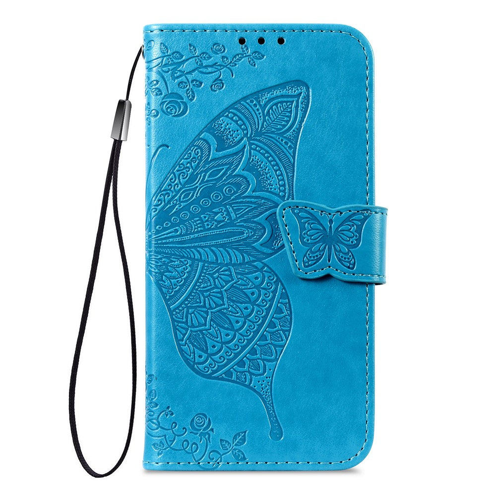 For Xiaomi Poco M8 Pro 5G / Redmi Note 15 Pro+ 5G (Global) Case with Strap Butterfly Pattern PU Leather Wallet Phone Cover - Blue